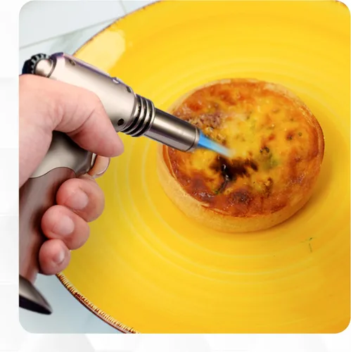Miniatura 9 de Antorcha de Butano de Doble Llama - Soplete de Mano Recargable para Cocinar, Soldar y Arte de Resina con Llama Ajustable y Bloqueo de Encendido