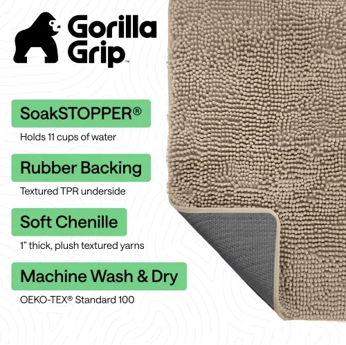Miniatura 2 de GORILLA GRIP SOAKSTOPPER - Alfombra para puerta de perro, tapete absorbente lavable a máquina, atrapa la humedad, el lodo y la suciedad, secado Beige