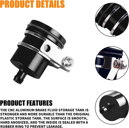Miniatura 3 de Depósito de aceite universal de aluminio para motocicleta, depósito de líquido de freno, apto para Yamaha, Kawasaki, Honda, Suzuki, BMW y más (negro)