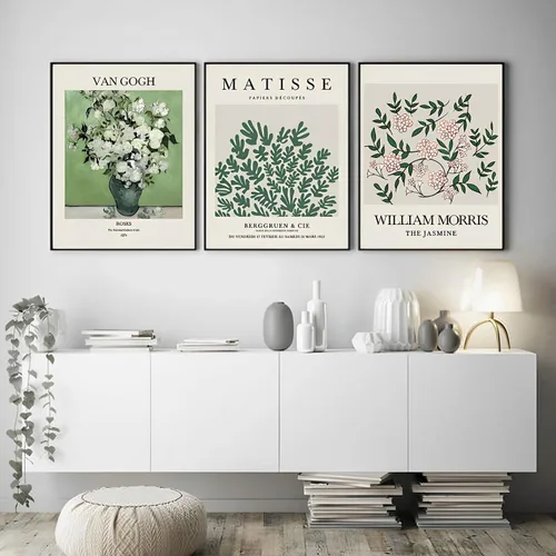 Miniatura 6 de Juego de 6 piezas de arte abstracto bohemio para pared, impresiones modernas de flores y lienzo Matisse verde salvia, sin marco, de 8 x 10 pulgadas