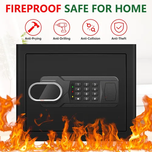 Miniatura 2 de Caja de seguridad pequeña contra incendios de 1.8 pies cúbicos para el hogar, caja de seguridad ignífuga, caja fuerte de seguridad con teclado