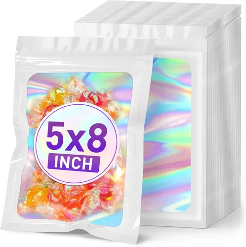 Miniatura 29 de ANZNKU 50 piezas 7 cm x 23 cm Bolsas holográficas para bolígrafos Bolsas de embalaje para bolígrafos Bolsa resellable a prueba de olores
