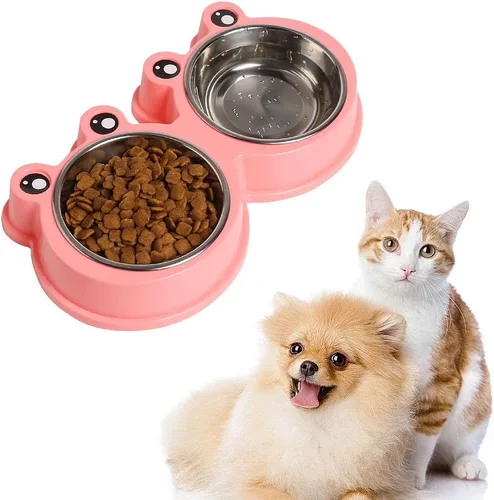 Miniatura 6 de Cuencos de acero inoxidable para mascotas, cuencos dobles para alimentos y agua para perros, gatos y conejos, comedero antideslizante para mascotas