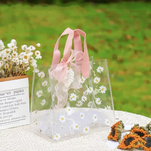 Miniatura 8 de YMASELA Bolsa de regalo transparente con asas (9.8 x 9.1 x 5.5 pulgadas, 2 unidades) bolsa de embalaje de regalo impermeable de plástico resistente