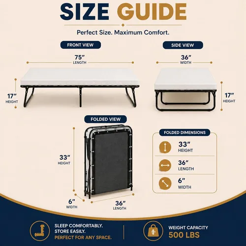 Miniatura 2 de Greaton, 14″ High Folding Guest Bed with 3″ Memory Foam Mattress – Sturdy Metal Frame, Easy Access for Seniors, Underbed Storage, Comfortable Bed