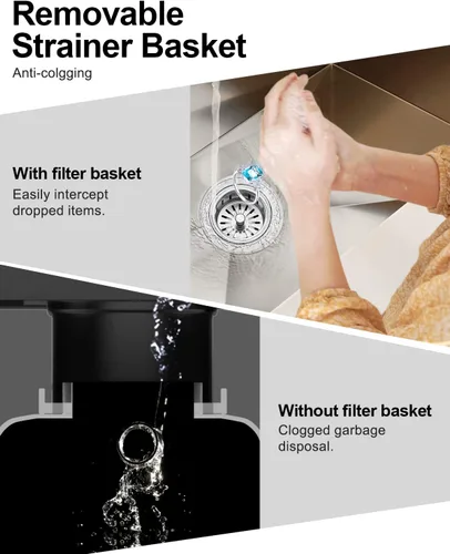 Miniatura 4 de BOTEMY Brida extendida para eliminación de basura con cesta y tapón colador, brida profunda de fregadero de cocina de acero inoxidable 304