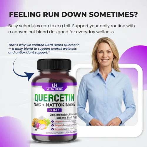 Miniatura 2 de Suplemento de quercetina con bromelina, vitamina C y zinc, nattoquinasa, NAC, saúco, saúco Complejo ultra antioxidante 8 en 1 para la salud inmune