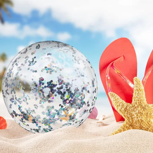 Miniatura 6 de Civaner 10 bolas inflables de playa con purpurina de 16 pulgadas, bola grande de confeti brillante para piscina, globo inflable transparente
