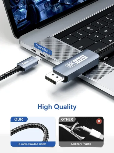 Miniatura 3 de dockteck Cable USB C a DisplayPort de 6 pies/6.6 ft, 8K tipo C a DP 1.4, Thunderbolt 3 a cable Displayport de 32.4 Gbps UHD 8K @30Hz/4K a 144Hz/2K a