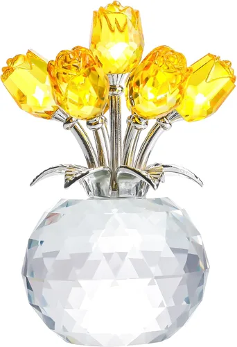 Miniatura 8 de YWHL Figurilla de Flor de Rosa Rosa de Cristal Hecha a Mano con Jarrón Redondo, Regalos de Rosas para Novia, Esposa, Hermana, Regalos Románticos