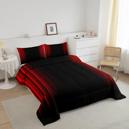 Miniatura 2 de Feelyou Juego de edredón abstracto degradado para niños, adolescentes, rojo y negro, decoración de habitación, 2 piezas, tamaño individual