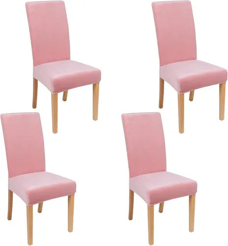 Miniatura 35 de smiry - Fundas para sillas de comedor de terciopelo elástico y suave, extraíbles, Terciopelo, Beige