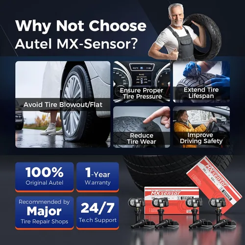 Miniatura 9 de Autel Sensores TPMS, sensores de presión de neumáticos 2 en 1 (315 MHz + 433 MHz), herramienta TPMS programable con sensor MX universal a presión