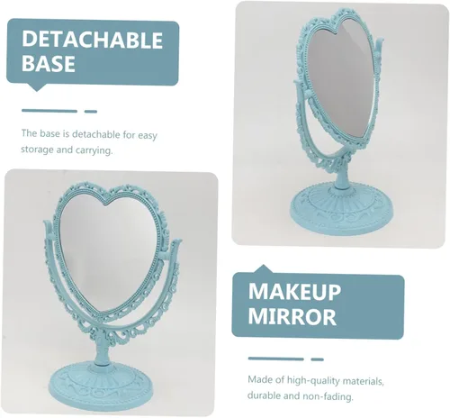 Miniatura 4 de Lurrose - Espejo estético de tocador con forma de corazón, espejo de maquillaje de doble cara con espejo de mesa de 360 grados con soporte