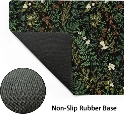 Miniatura 3 de Alfombrilla de mouse negra estética vintage para juegos botánicos, extendida, bonita planta verde bosque, naturaleza, floral, grande