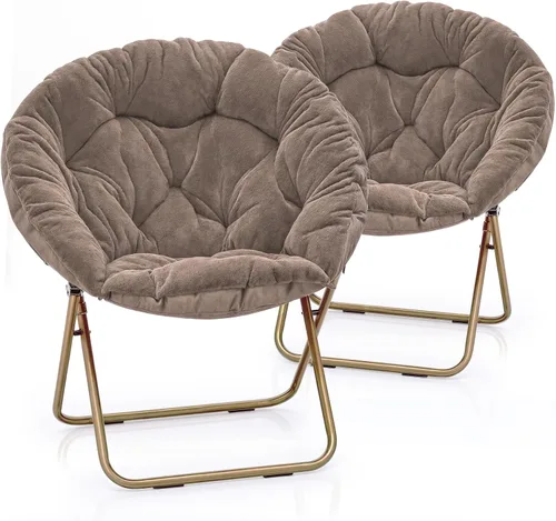 Miniatura 14 de MoNiBloom Silla redonda plegable de piel sintética para dormitorio, sala de estar, dormitorio, marco de metal plegable, de gran tamaño, cómoda