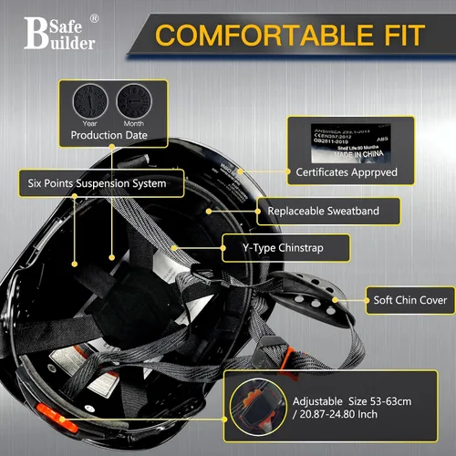Miniatura 4 de Casco de Seguridad SAFEBUILDER con Gafas de Protección y Orejeras de Fibra de Carbono ABS para Trabajo en Altura, Cascos Duros para Protección