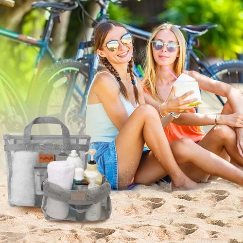Miniatura 7 de Hommtina 2 bolsas de malla de ducha de secado rápido para colgar artículos de tocador y baño organizador para viajes y natación con cremallera