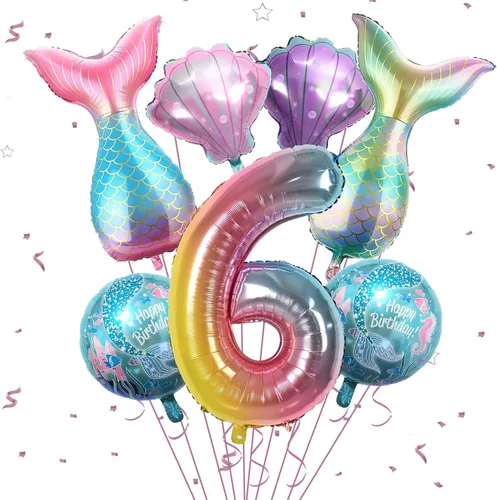Miniatura 15 de Decoraciones de cumpleaños de sirena para la 7ª niña, kit de globos rosa y azul, globos de cola de mar para niñas, fiesta de sirena, baby shower
