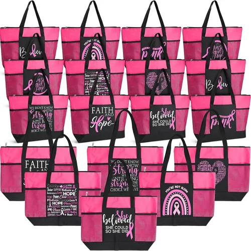 Miniatura 8 de Bolsas de regalo para concientización sobre el cáncer de mama, bolsas de señal de cinta rosa para mujer, bolsillo de malla, apoyo para concientizar