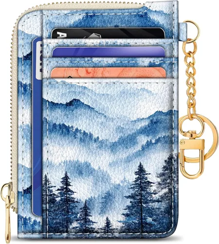 Miniatura 37 de GIANCOMICS Cartera delgada con tarjetero para mujer, funda pequeña con bloqueo Rfid, llavero de bolsillo delgado con cremallera curvada, tarjetero
