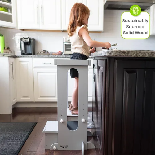 Miniatura 3 de Little Partners Torre Plegable para Niños Pequeños, Torre de Aprendizaje Explore 'N Store Montessori Torre de Cocina de Pie con Plataforma de Blanco