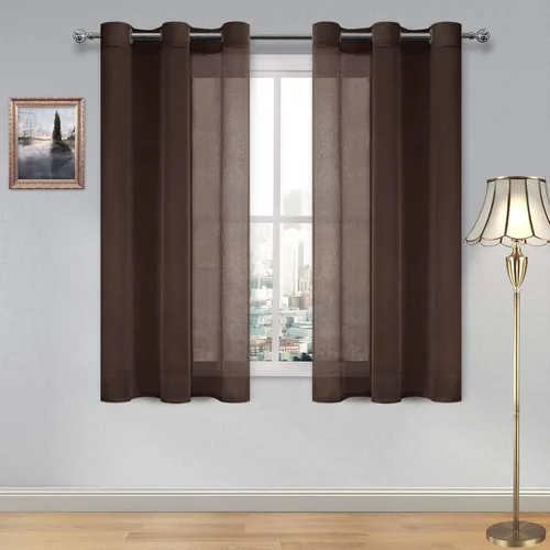 Miniatura 124 de DWCN Cortinas traslúcidas color verde frijol para sala de estar y dormitorio - Cortinas voile con aspecto de lino sintético con ojales en la parte
