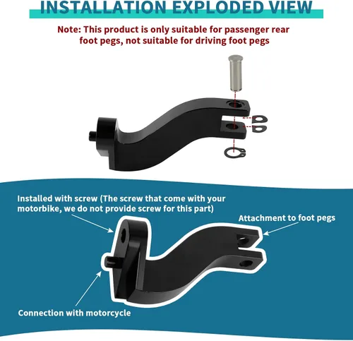 Miniatura 4 de PSLER - Soporte de clavija de pasajero de motocicleta, extensión de clavija de pie de pasajero trasero para Touring Road King, Street Glide, Road