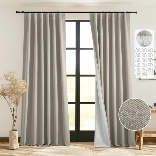 Miniatura 11 de StangH - Cortinas de lino primitivo 100% opacas, paneles pesados para dormitorio, dobles capas con lengüeta trasera, tratamientos para ventanas