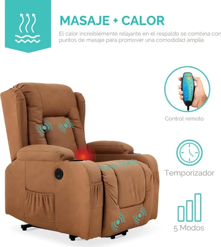 Miniatura 5 de Best Choice Products - Silla de elevación eléctrica de cuero PU, silla reclinable de masaje, muebles ajustables para espalda, patas con 3