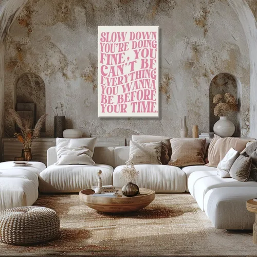 Miniatura 5 de Lienzo rosa para pared, arte de pared Slow Down Youre Doing, arte de pared fino, recordatorio diario, afirmaciones positivas, estimulante, frase