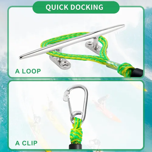 Miniatura 4 de Líneas de muelle elástico para barcos, líneas de amarre marinas, cuerda de barco para acoplamiento con bucle y accesorios de clip para moto rojo