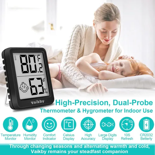 Miniatura 2 de Higrómetro de humedad para interiores, paquete de 3, termómetro de habitación para monitor preciso de temperatura ambiente, higrómetro digital