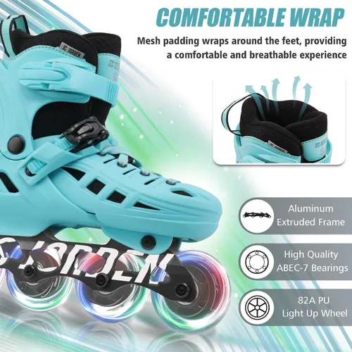 Miniatura 2 de Patines en línea para niños, niñas y niños, 4 tamaños ajustables con ruedas de luz completa para mujeres y hombres, carcasa exterior duradera