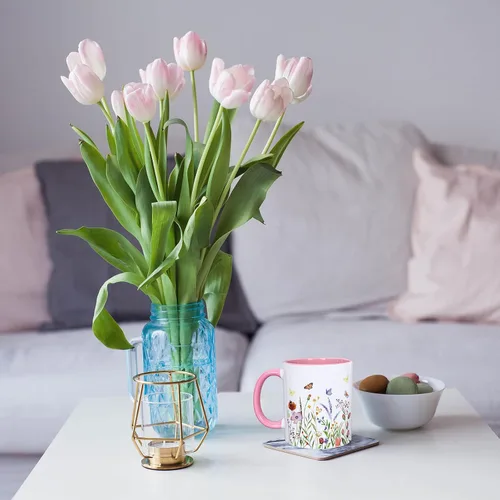 Miniatura 6 de Whaline 2 tazas de café florales de primavera con asa, 12 onzas, acuarela, flores silvestres, mariposa, taza de cerámica para familiares amigos