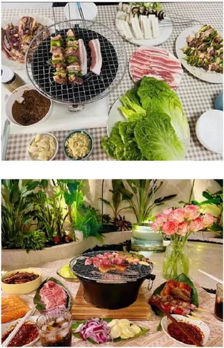 Miniatura 2 de Parrilla Hibachi de hierro fundido, parrilla hibachi al aire libre, estufa de camping portátil, mesa hibachi, pequeña parrilla de carbón portátil