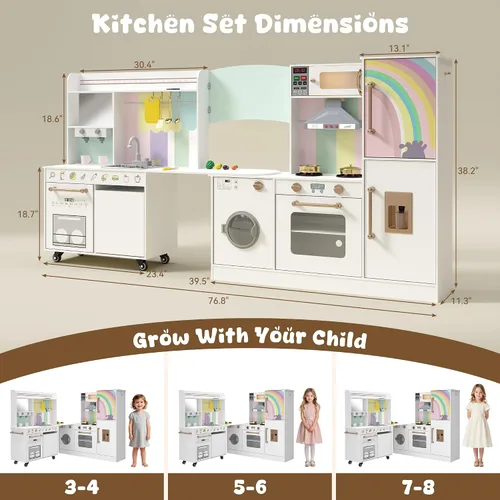 Miniatura 6 de BVIUNTWO Juego de Cocina de Juguete Grande, Juego de Cocina para Niños de Esquina Giratorio con Luces y Sonidos Reales, Fregadero de Juguete