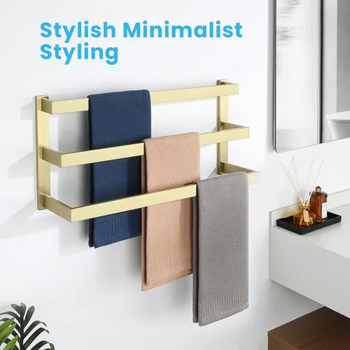 Miniatura 3 de Alise Toalleros de 3 capas para montaje en pared de baño, toallero dorado cepillado para baño, toallero cuadrado de acero inoxidable SUS304