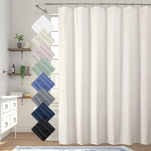 Miniatura 31 de Aiyufeng Moga - Cortina de ducha verde salvia, cortinas de ducha texturizadas en relieve 3D para baño, cortina de baño de tela de poliéster de lujo
