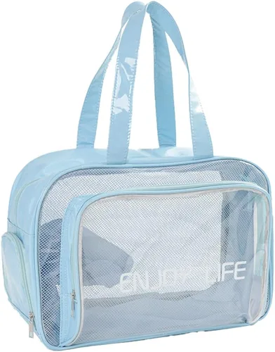 Miniatura 13 de Neceser de viaje, bolsa de aseo transparente con asa, bolsa de maquillaje impermeable para playa, viajes, gimnasio, Negro