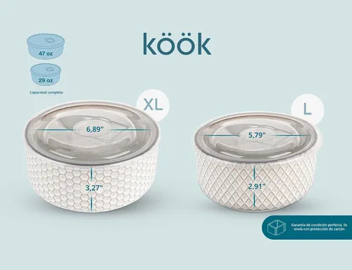 Miniatura 8 de KooK Tazones para servir, con tapas, cuencos de cerámica para anidar, juego de 4, en relieve, cocina, preparación, apilables, regalo, aptos