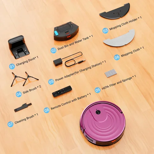 Miniatura 8 de MBYULO Robot que aspira y trapea, 5000 Pa de succión, 650 mL, robot 2 en 1 que aspira y trapea, con programador, WiFi/Alexa/App, robot aspirador