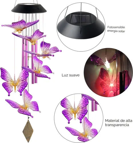 Miniatura 6 de Campanillas de viento solares de mariposas, nuevo regalo para todas las mamás/papás/mujeres/abuelas/hijas/tías/amigas/esposas y hermanas. Decoración