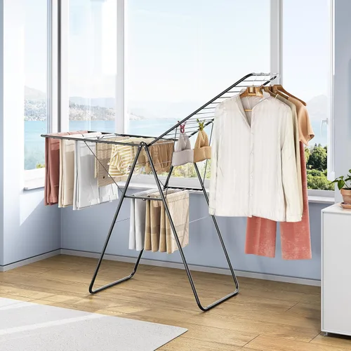 Miniatura 5 de KINGBOARD Tendedero plegable para ropa con altura ajustable, estante de lavandería de metal, para uso en interiores y exteriores, sin montaje, 20.47