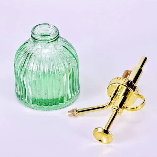 Miniatura 3 de Botella pulverizadora de vidrio para plantas, botella de rociador de agua de vidrio verde de 6.5 pulgadas con bomba superior dorada, regadera
