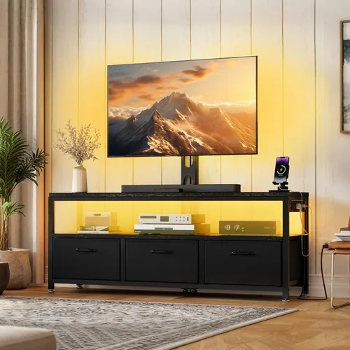 Miniatura 7 de JUSTOGO Soporte de TV con montaje y toma de corriente, soporte de TV con montaje y almacenamiento para sala de estar, centro de entretenimiento