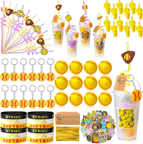 Miniatura 11 de Weysat 184 piezas de artículos para fiestas deportivas, rellenos para bolsas de regalos, taza, pajita, pelota antiestrés, llavero, calcomanía