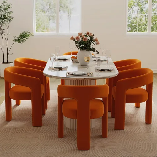 Miniatura 38 de BESTANO Sillas de comedor modernas tapizadas en terciopelo de vellón con respaldo abierto, lindas sillas laterales de barril, sillas de cocina
