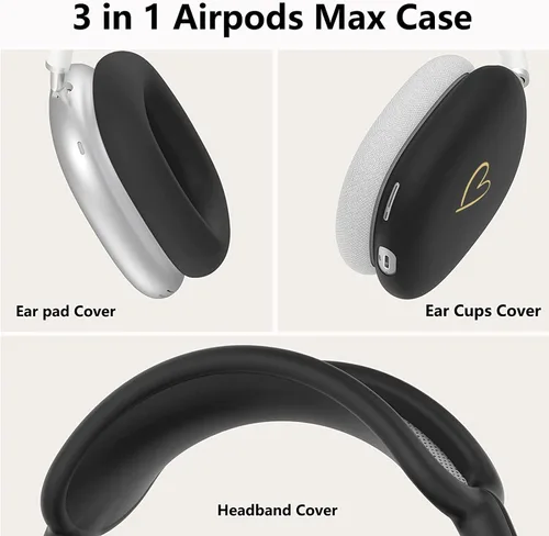 Miniatura 3 de Funda para AirPods Max, silicona suave antiarañazos con patrón de corazón dorado para auriculares Apple AirPods Max (negro)