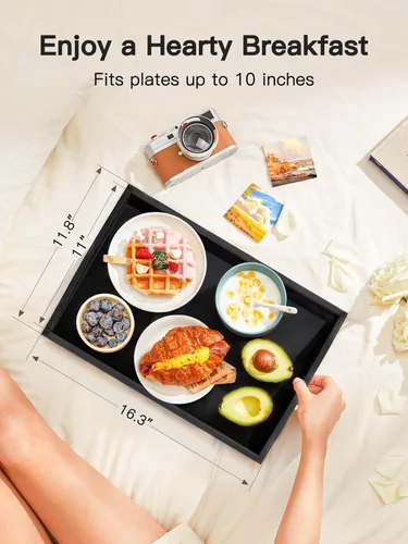 Miniatura 3 de Pipishell - Bandeja de bambú para cama con patas plegables, bandeja de desayuno para sofá, cama, comer, trabajar, se utiliza como bandeja de Negro